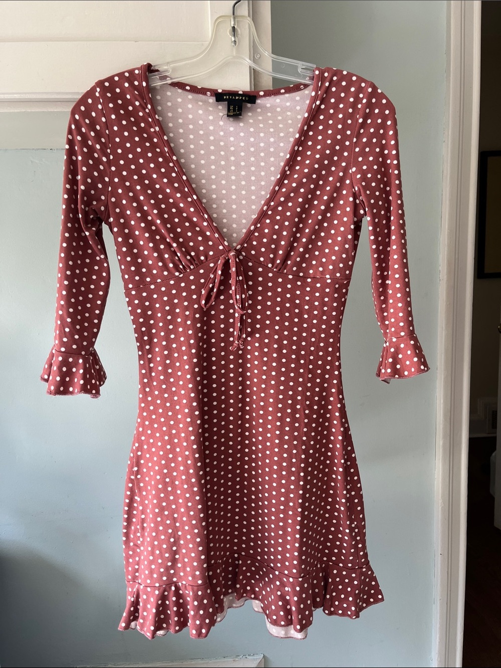 Revamped  Brown & White Polka Dot Mini Dress